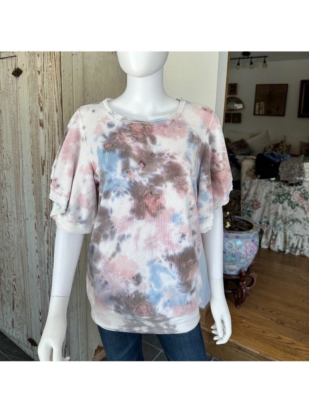 YOUNG FABULOUS & BROKE TIE DYE TERRY FLUTTER SLEEVE TOP-oversized fit, SO soft!